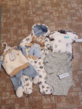 Duck Duck Goose , Carters Plush Hooded Romper and Bodysuit Set